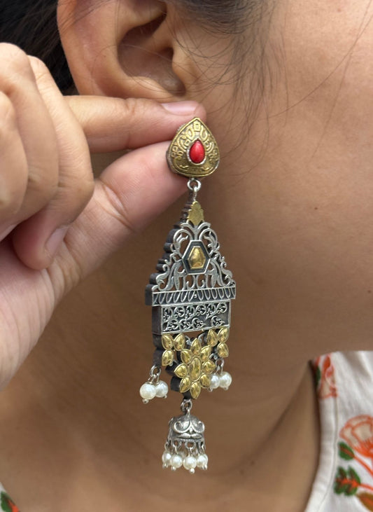 Garika Silver Look Alike Earings In Jhumki Drops