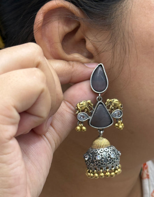 Inaya sapphire blue Silver Look Alike Earings In Jhumki Drops