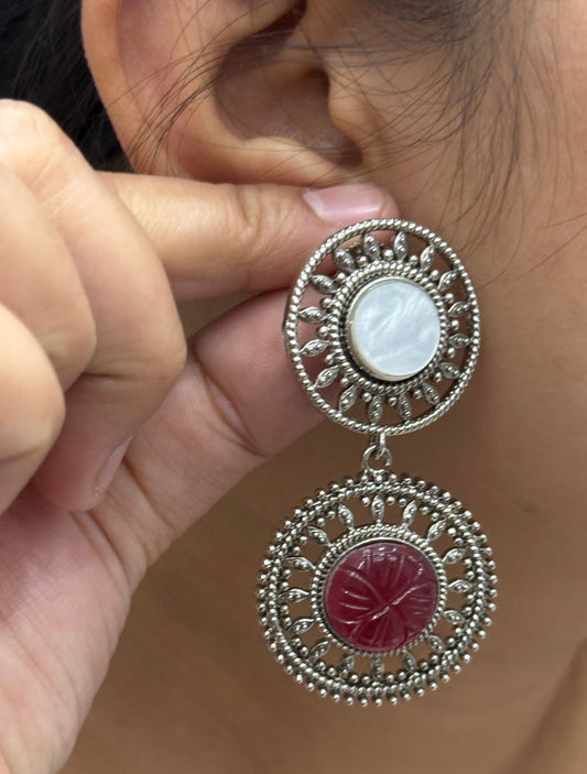 Mother Of Pearl Dangler In Red Earrings
