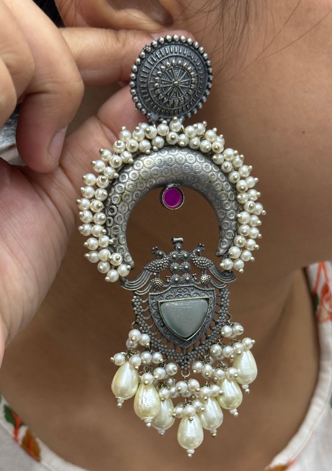 Sandhi Silver Look Alike Chand balis For Women