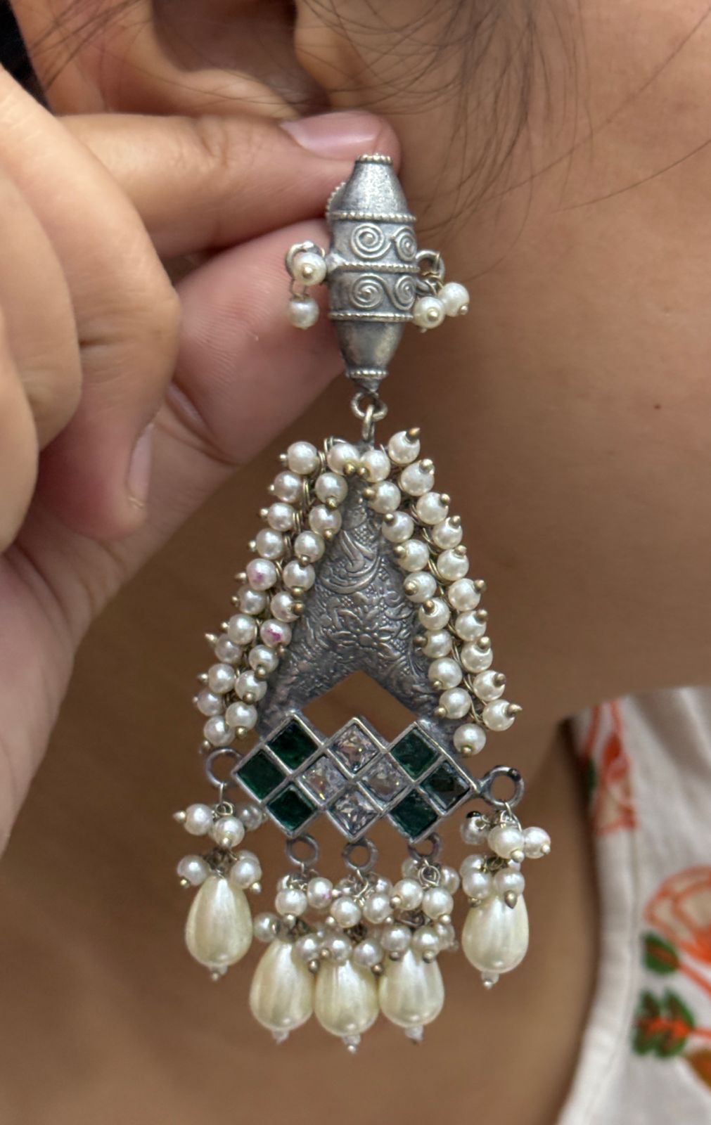 Sanshi Beaded Silver Look Alike Earings For Women