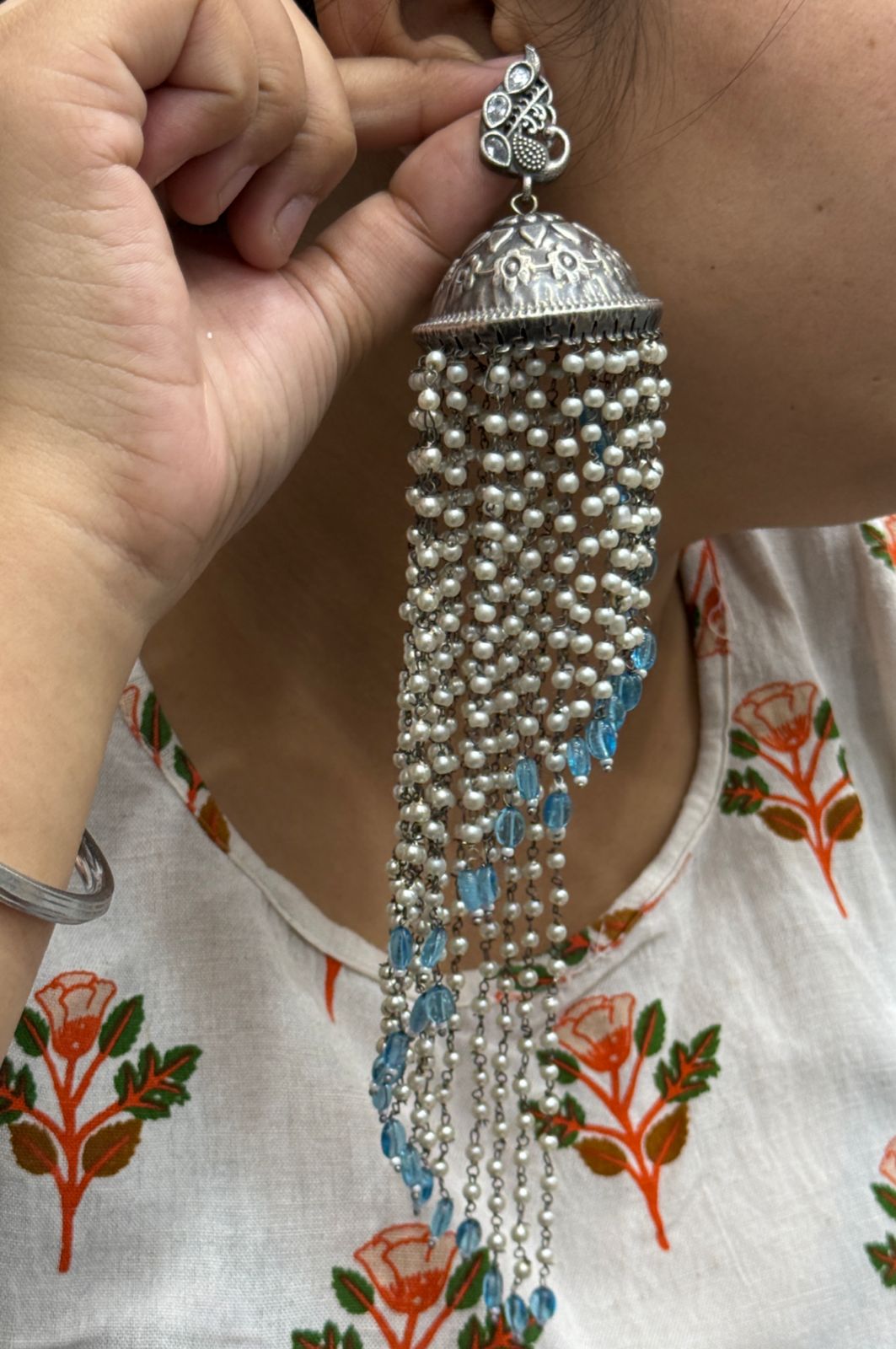 Paahi Silver Look Alike Jhumki Earings For Women