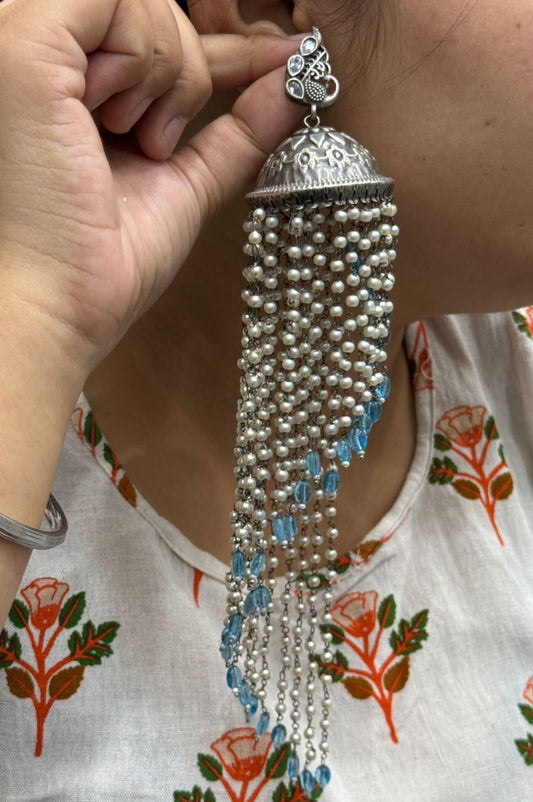 Paahi Silver Look Alike Jhumki Earings For Women