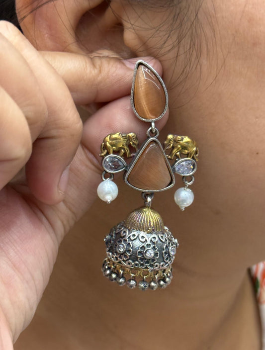 Inaya orange Silver Look Alike Earings In Jhumki Drops