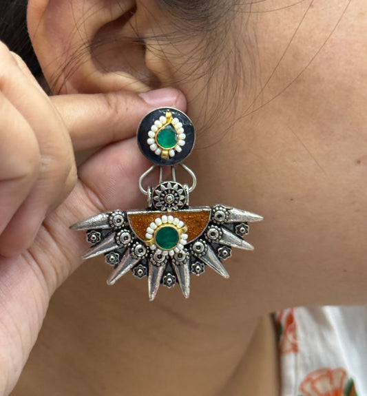 Preet Silver Look Alike Earings In Brown For Women