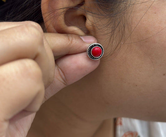 Cute Little long silver look alike studs in Red for girls and women