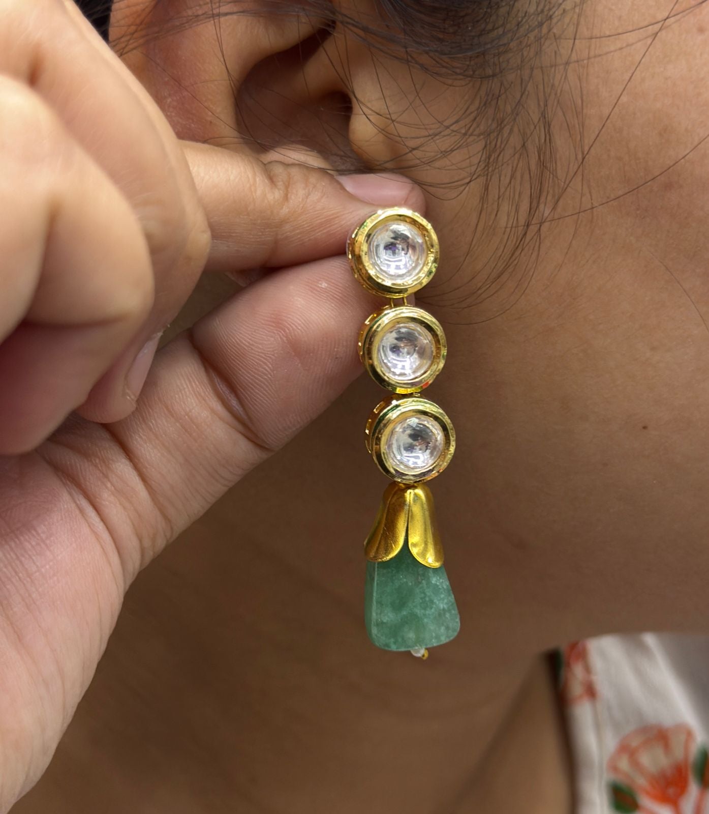 Meenakari Kundan With Tumble in Mint Earrings for women
