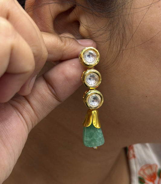 Meenakari Kundan With Tumble in Mint Earrings for women