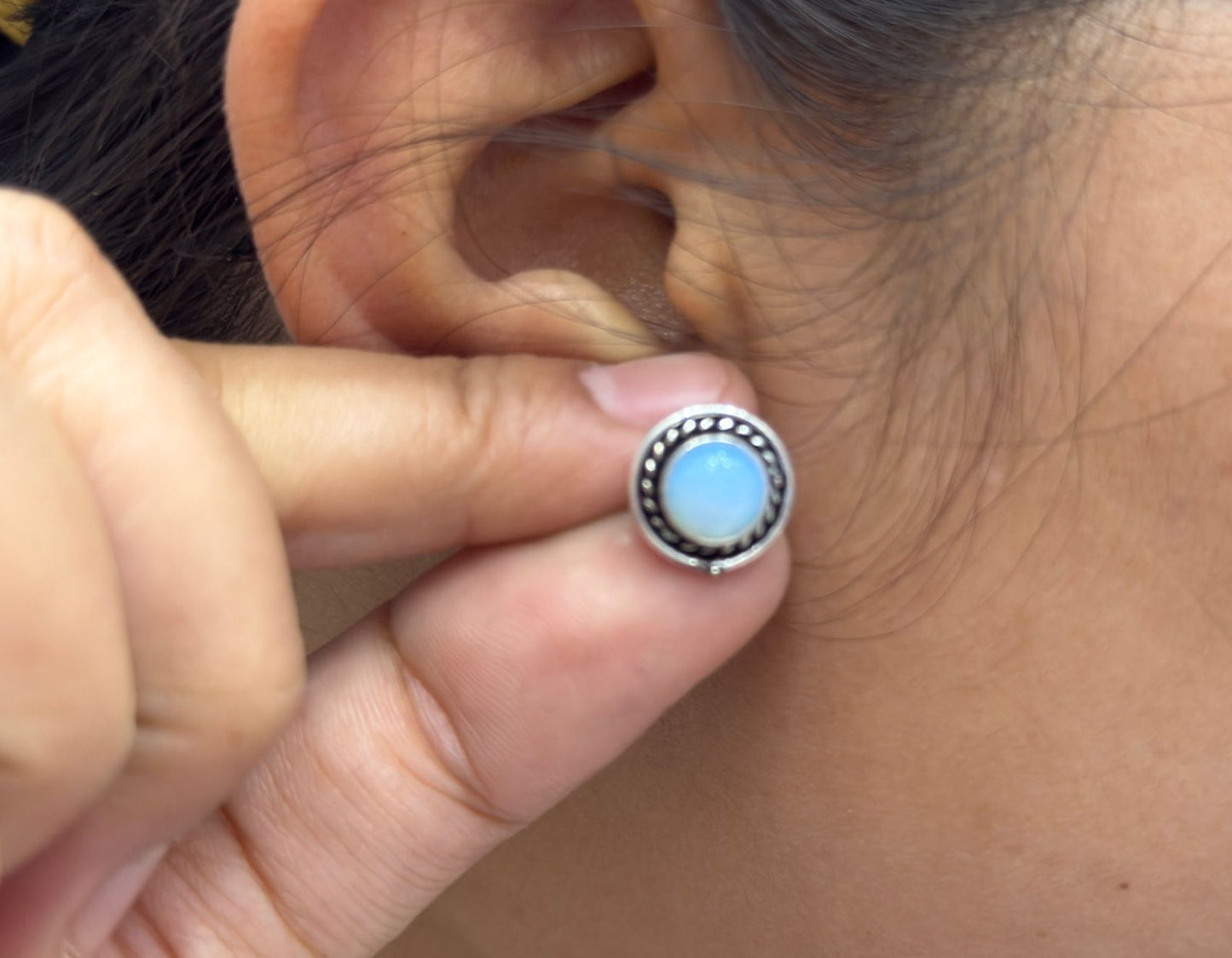 Cute Little long silver look alike studs in Blue and women