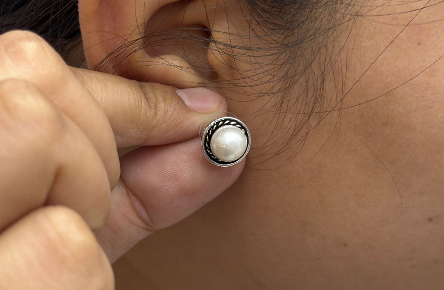 Cute Little long silver look alike studs in White for girls and women