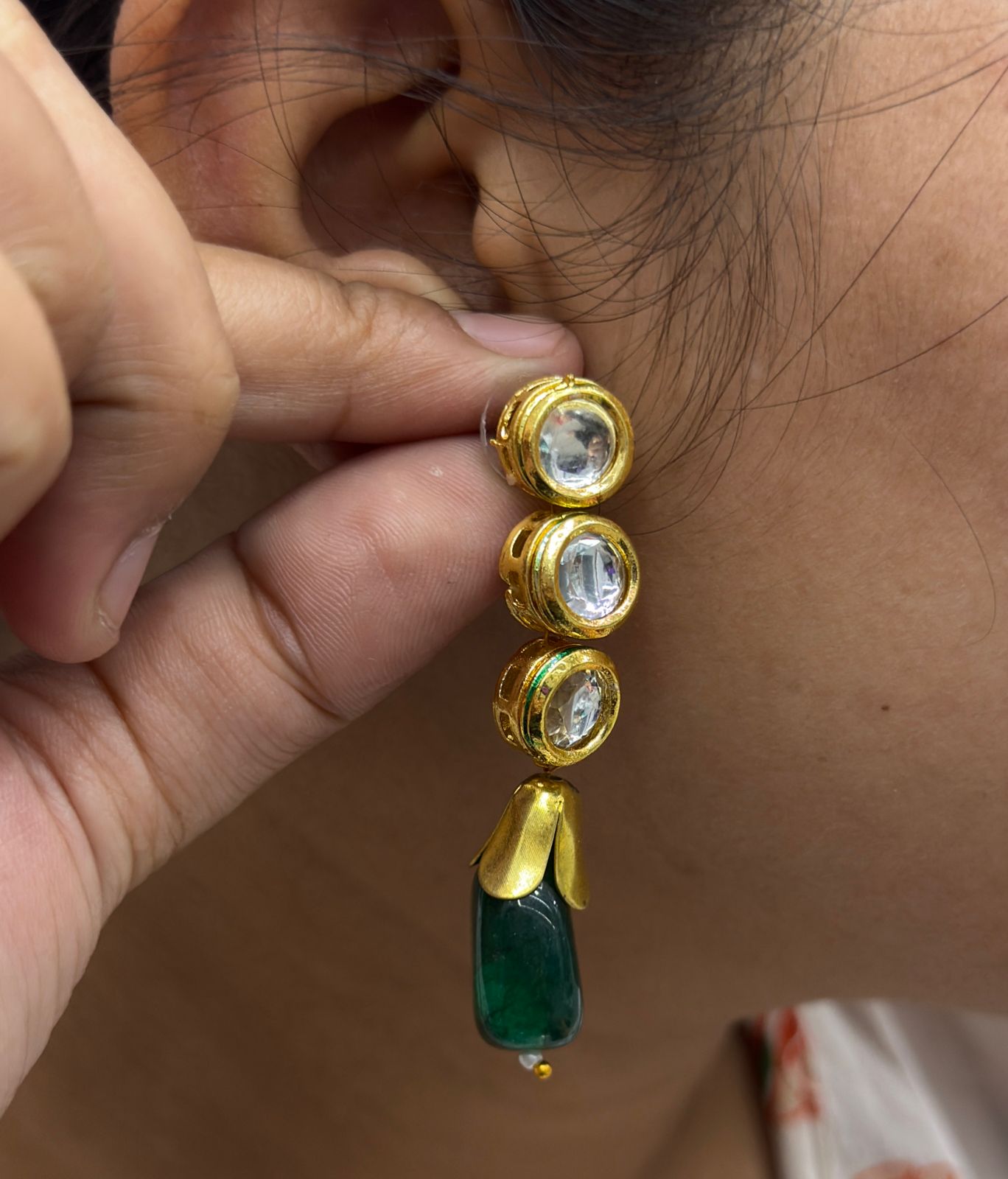 Meenakari Kundan With Tumble in Emerald Green Earrings for women