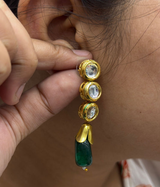 Meenakari Kundan With Tumble in Emerald Green Earrings for women