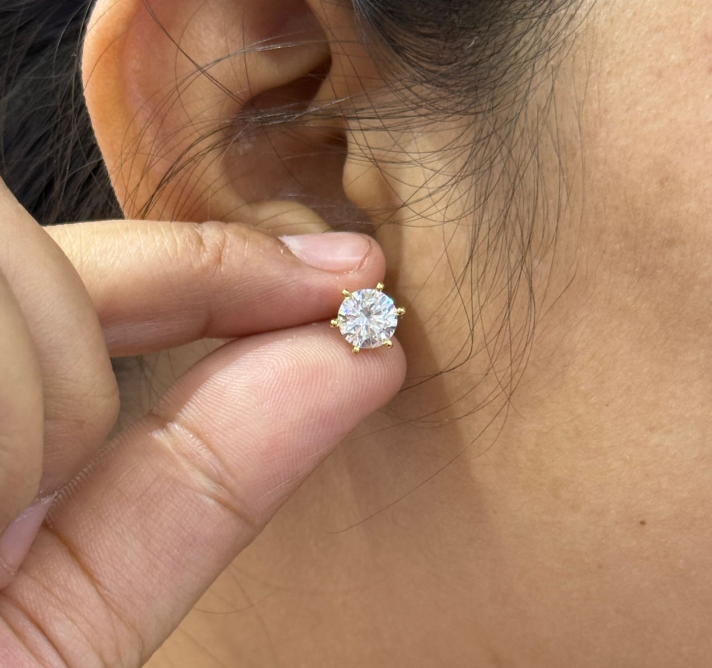 Solitaire Gold Studs In cz with screw For Women