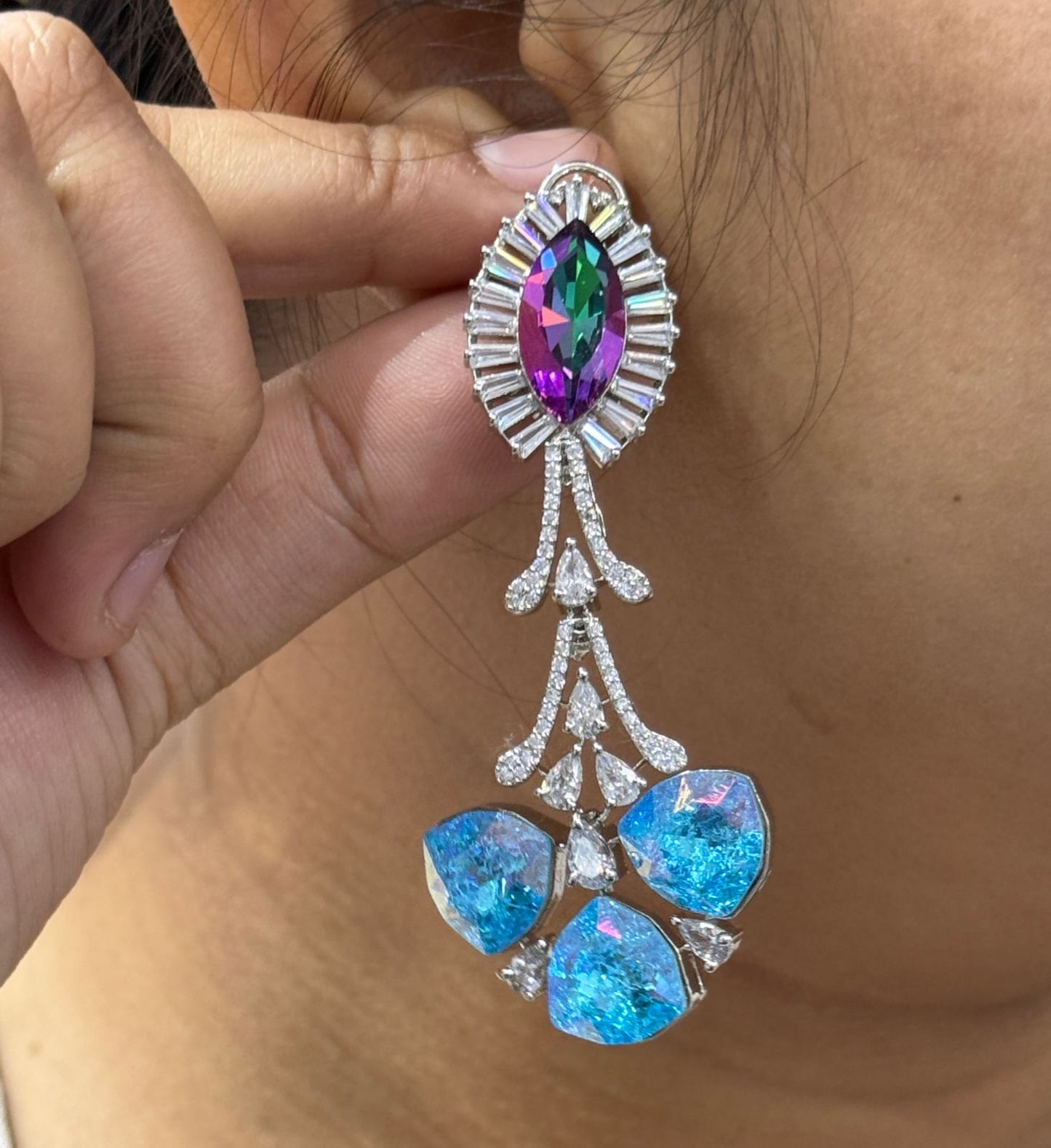 classic Rainbow & Aqua Crystal Drop Earrings