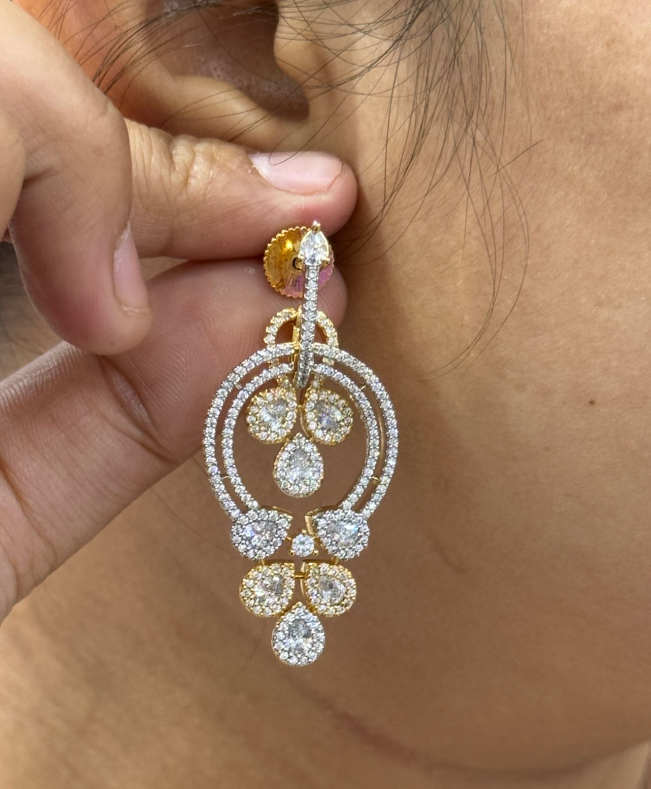 Gold Plated CZ Dangle Earrings with Teardrop Accents