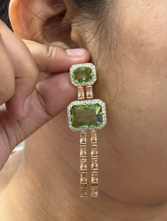 Gold Plated Elegant Green Crystal Drop Earrings
