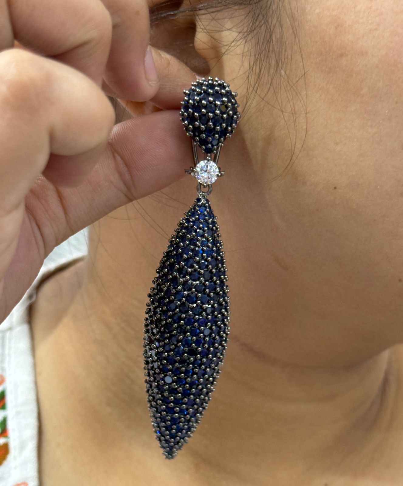 Midnight Blue Crystal Drop Earrings For Women And Girls