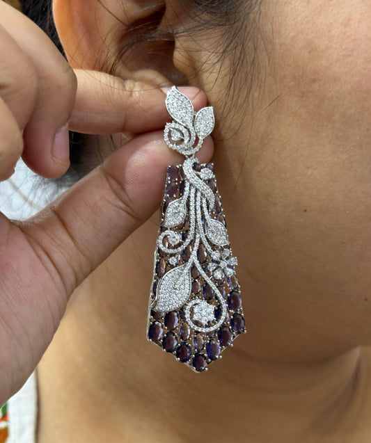 Elegant Crystal Leaf Earrings Black Stone For women