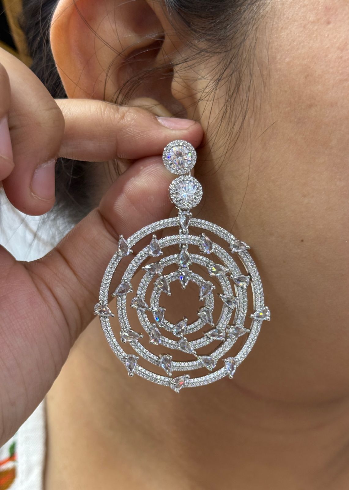 Elegant Round Hoop Drop Earrings with cz stone