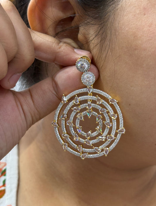 Elegant Round Hoop Drop Earrings with cz stone and Gold Plated