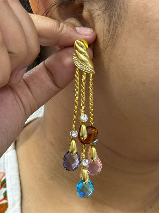 Elegant Gold Chain Earrings with Colorful CZ Stone