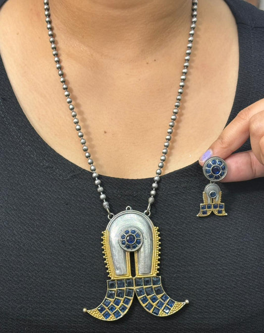 Twisha long silver look alike Necklace in Blue for women