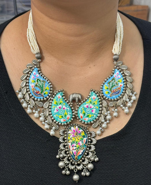 Gia blue handpainted necklace For Women