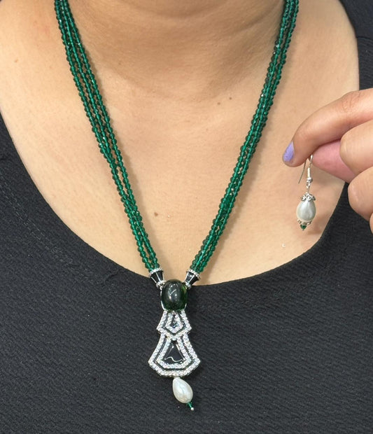 Green Beaded And Stone Mala For Women