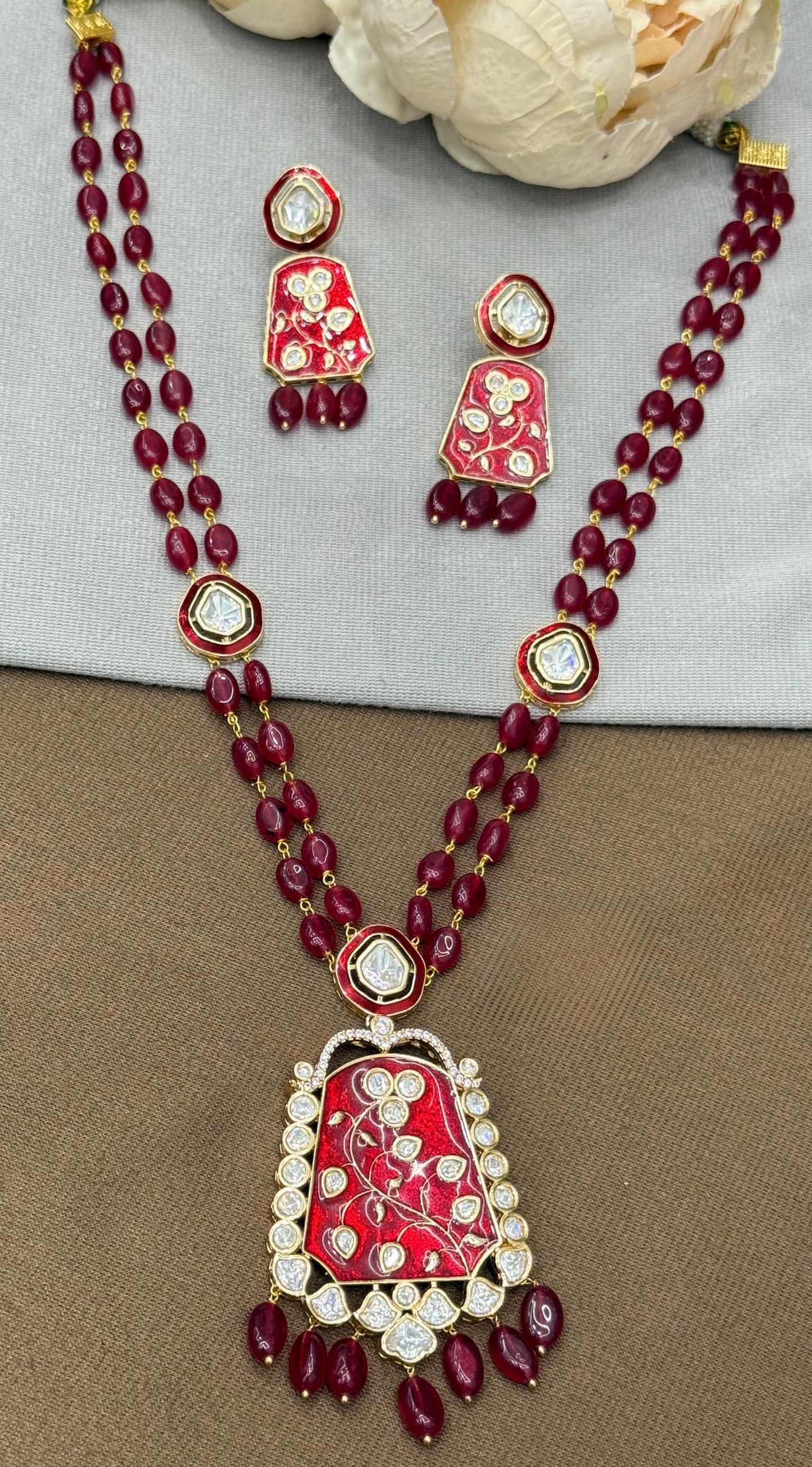 Long Meenakari With Kundan Red Necklace