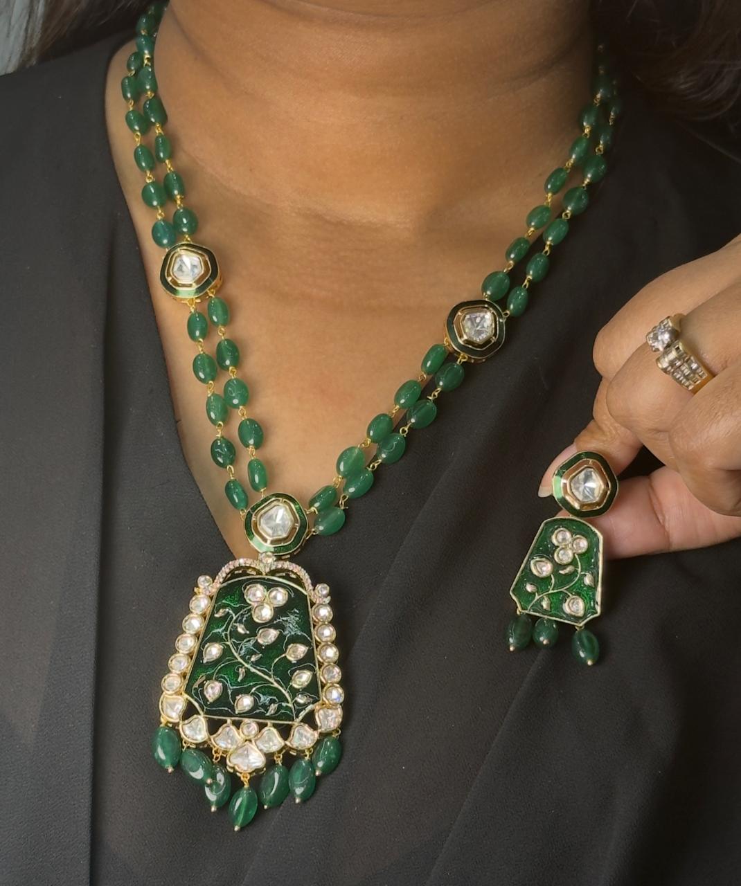 Long Meenakari With Kundan Green Necklace