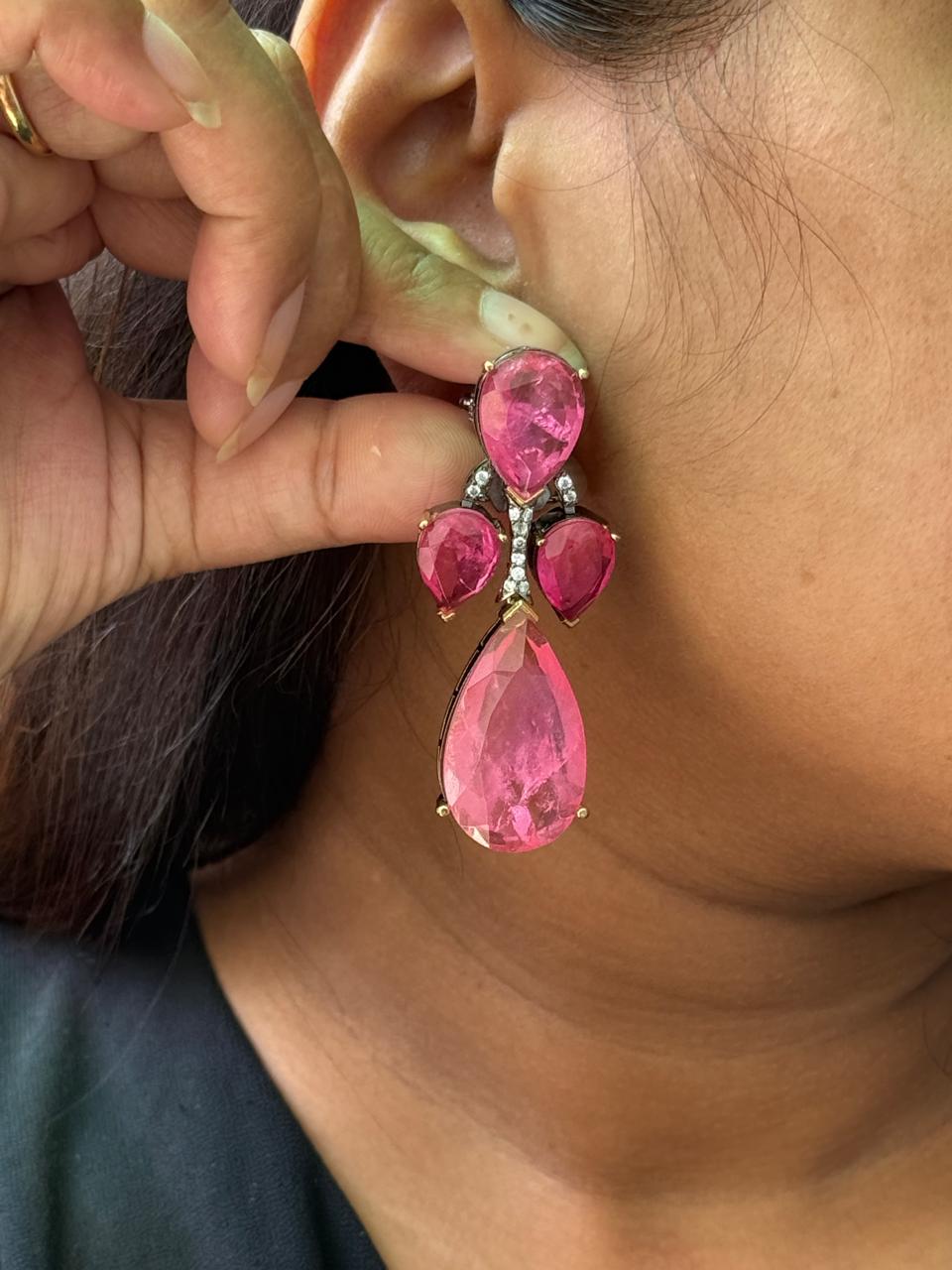 Mural Inspired Doublet Stone Pink Earring