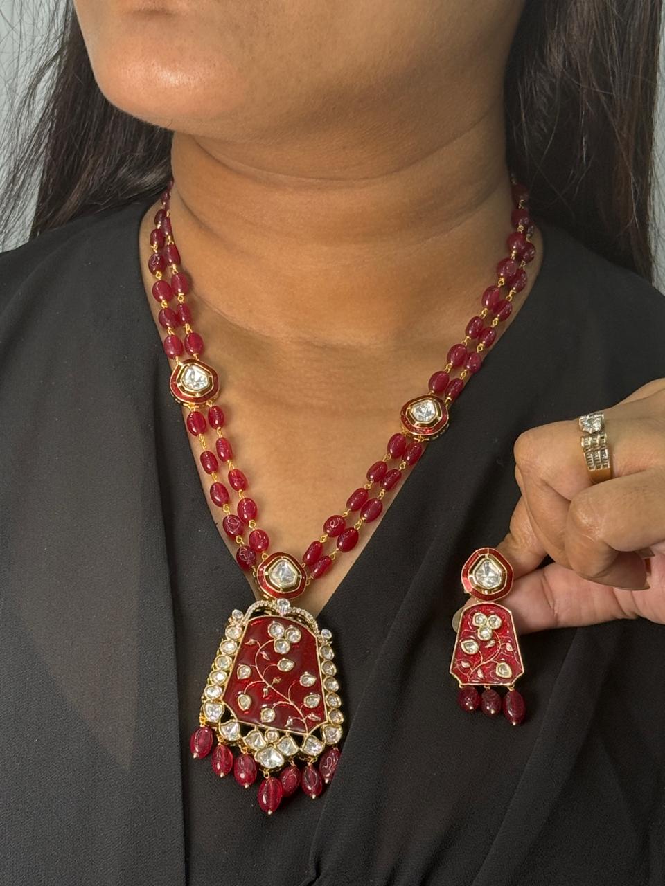 Long Meenakari With Kundan Red Necklace