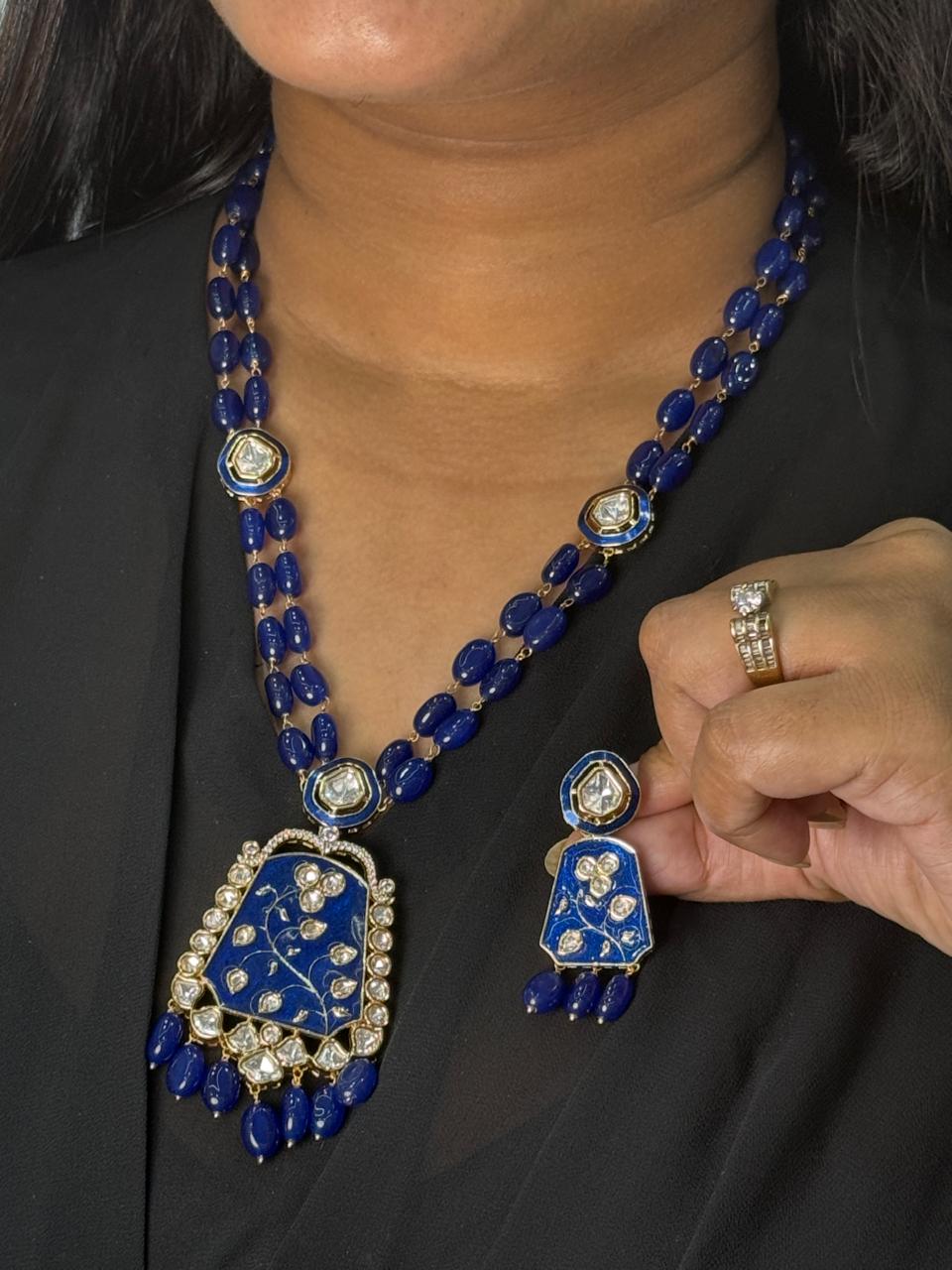 Long Meenakari With Kundan Blue Necklace