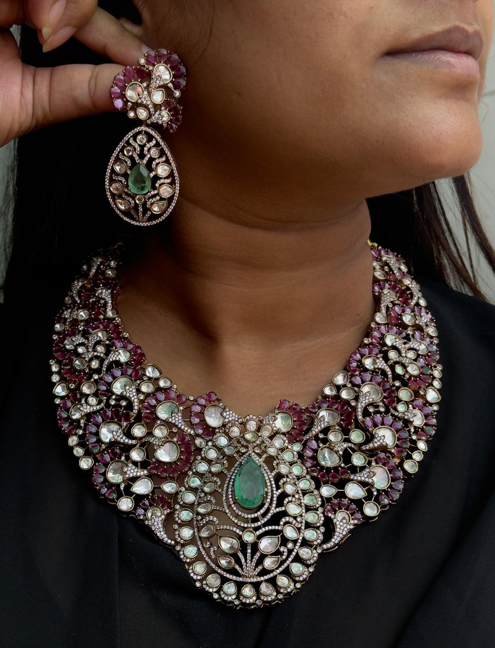 Bridal Choker With Mosanites With Doublets For Women