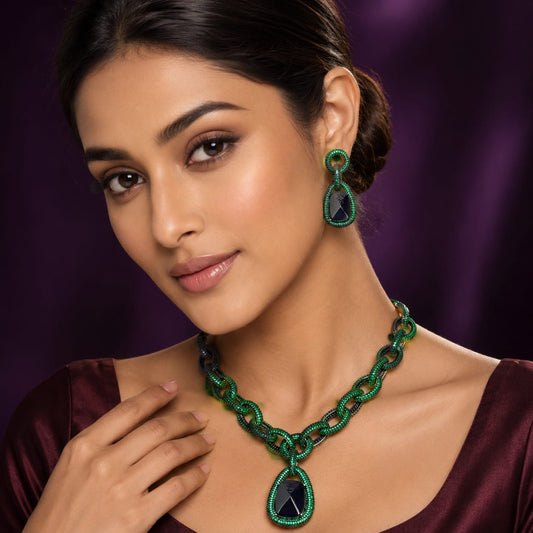 Doublet Stone With Invisibel Setting Necklace With Earring
