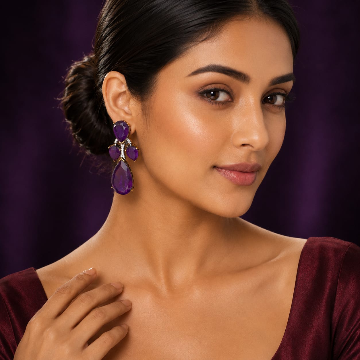 Mrunal Inspired Doublet Stone Purple Earring