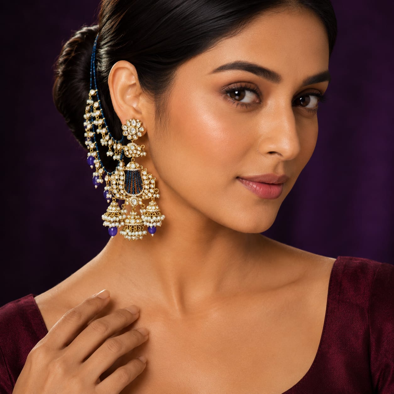 Jhanvi Inspired Beaded Kundan with Kaanchain Earring
