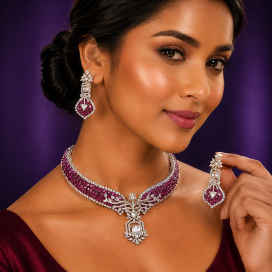 CLUSTER  SETTING RUBY CZ NECKLACE