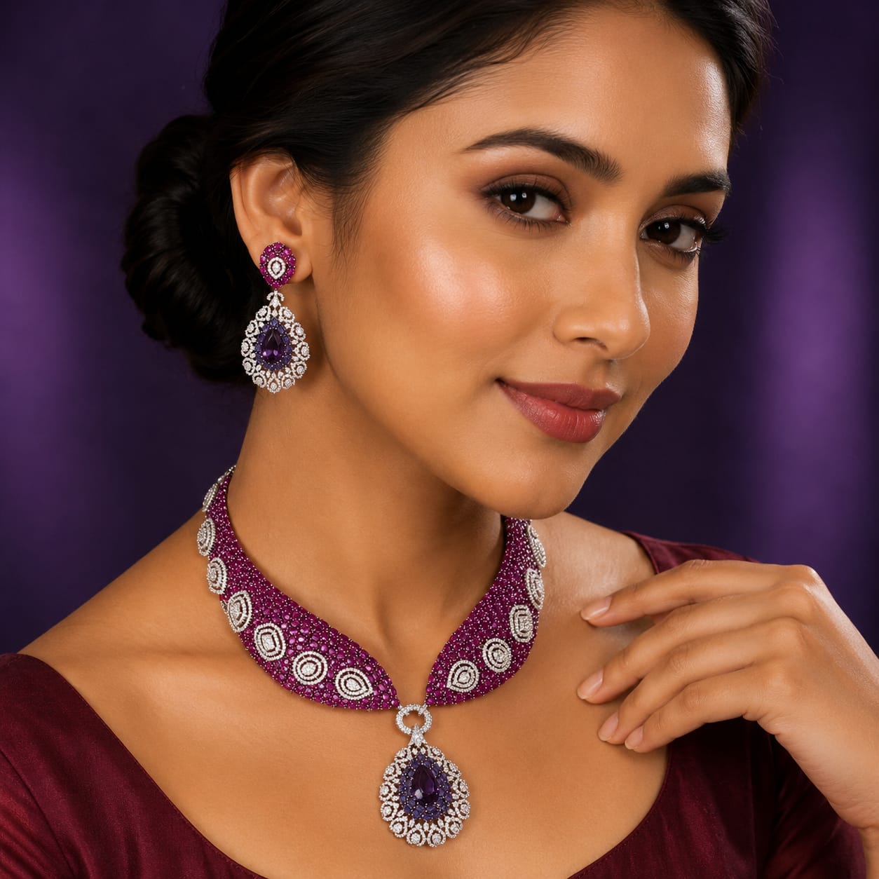 Invisble Setting Hasli Necklace With CZ fOR Women