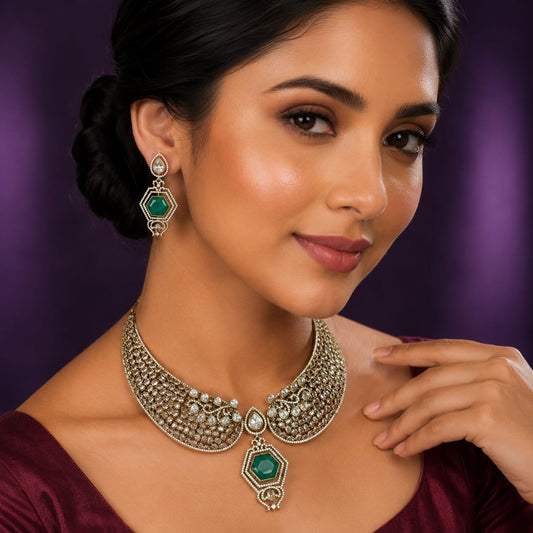 Hasli With Mossanite Kundan  in Champagne For Women
