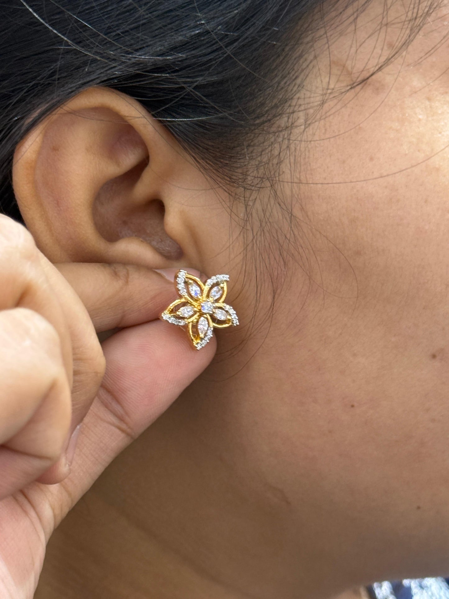 Gold Finish Floral Studs With Sleek Ring Combo For Women And Girls