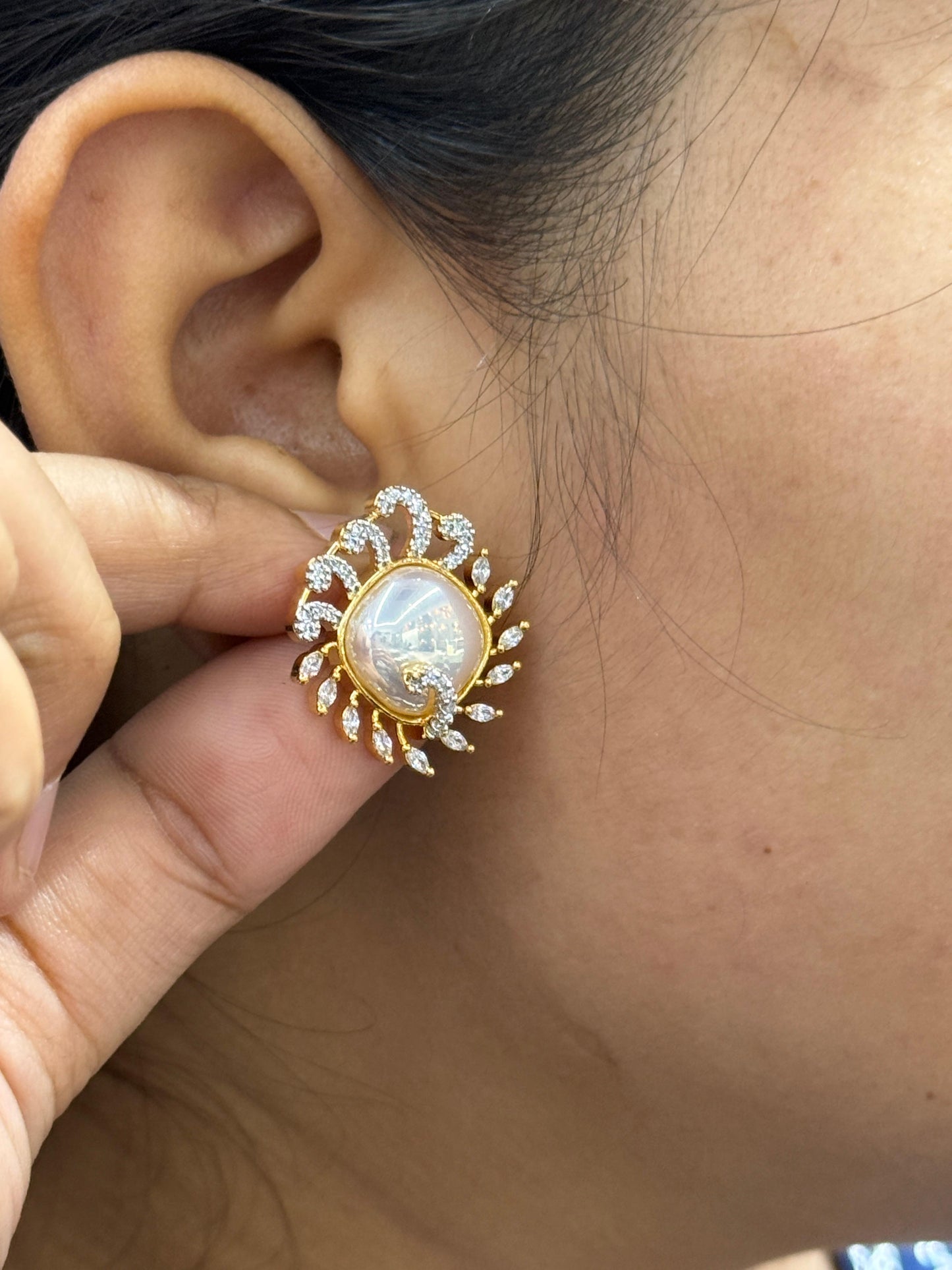 CZ With Pearl Studs And Ring Combo for women And Girls