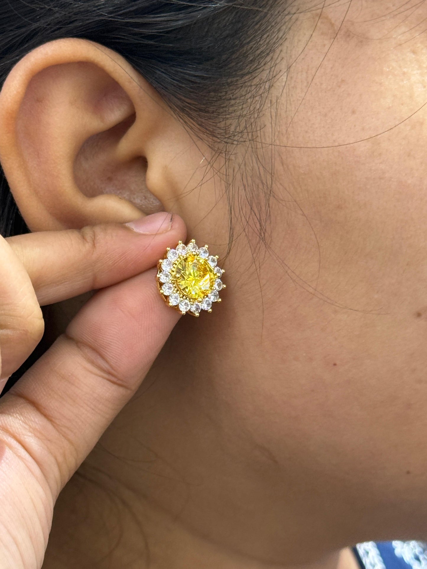 Yellow Ring And Studs Combo For Women And Rings