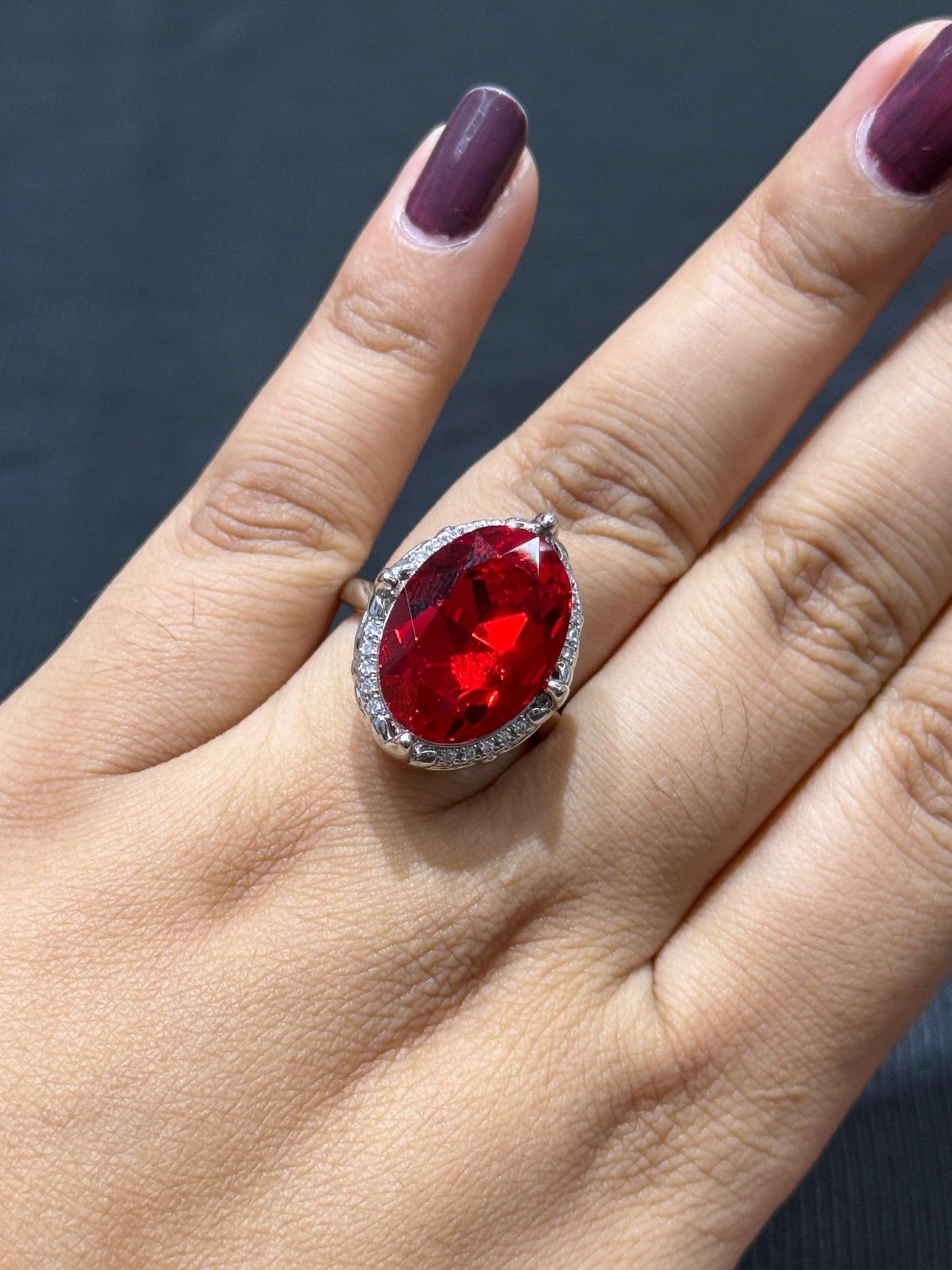 Doublet Stone Earring With Rings In Red Combo For Women And Girls