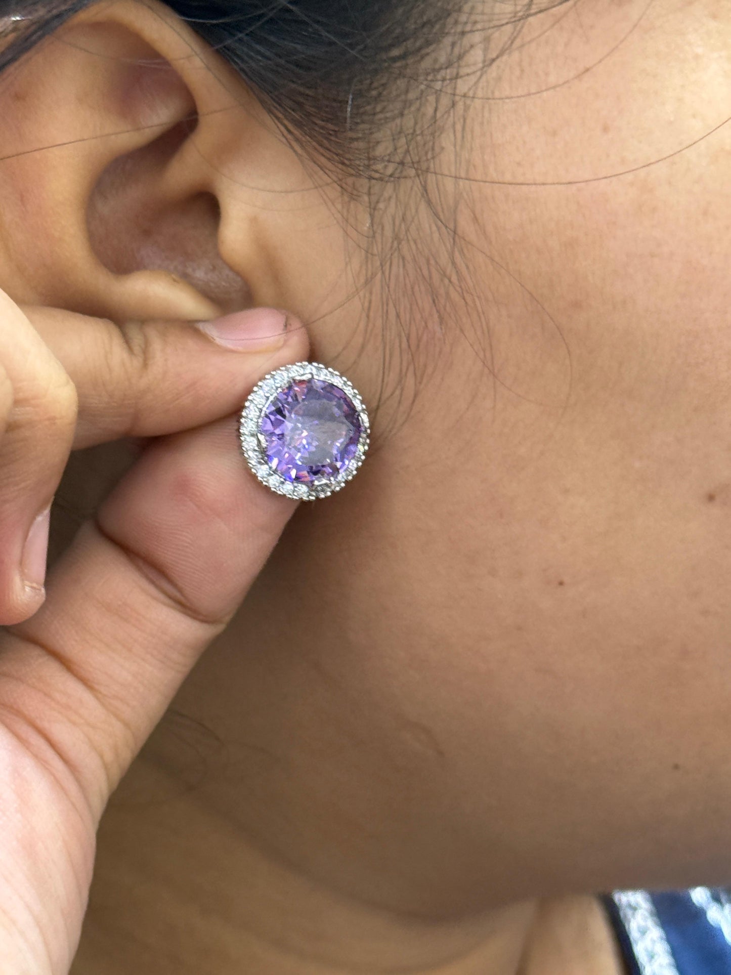 Round Studs With Ring In Lavender Combo For Women And Girls