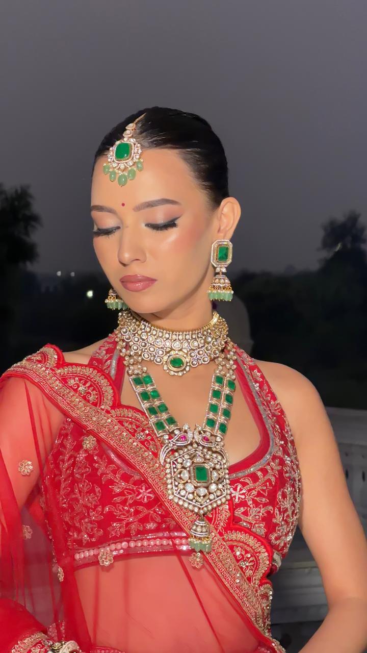 Full Bridal  Emerald Green Bridal With Mossanites And Doublets long and short for women and Girls