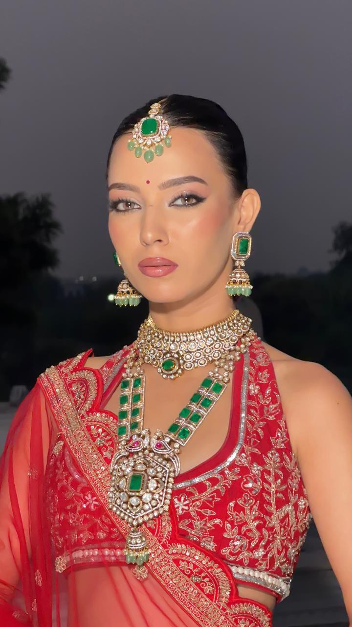 Full Bridal  Emerald Green Bridal With Mossanites And Doublets long and short for women and Girls