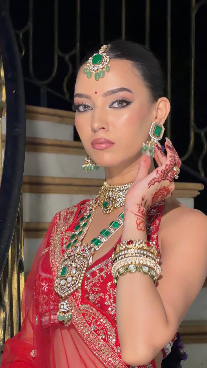 Full Bridal  Emerald Green Bridal With Mossanites And Doublets long and short for women and Girls