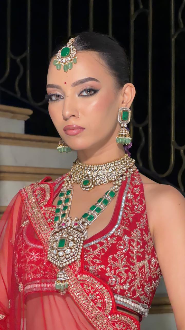 Full Bridal  Emerald Green Bridal With Mossanites And Doublets long and short for women and Girls