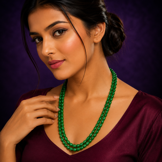 Double Layered Green Monalisa Beads Mala